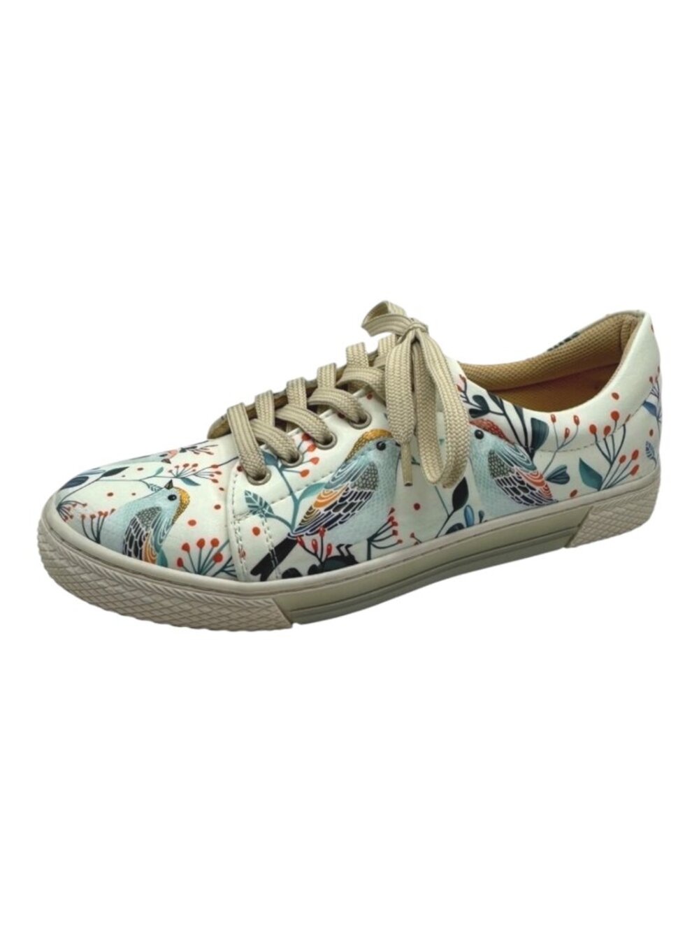 Women's Cream Floral Bird Print Lace-Up Sneakers